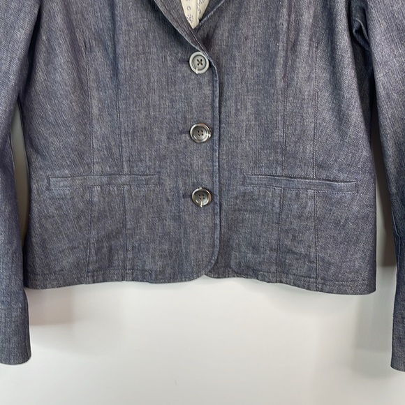 L.L. BEAN 3 Button Single Breasted Denim Blazer Blue Dark Wash Lined 6 Regular - Picture 4 of 12